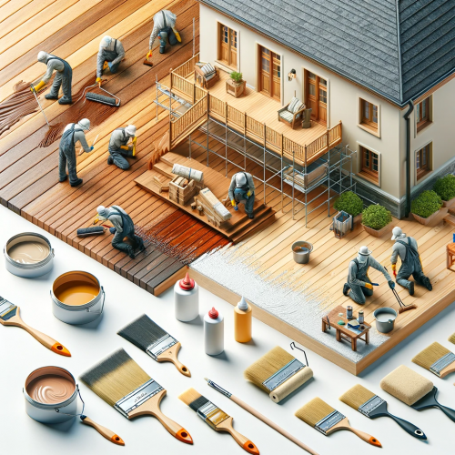 DALL·E 2024-05-16 14.40.51 - A realistic image showcasing wood and building protection services. The image features workers treating wooden structures and applying protective coat